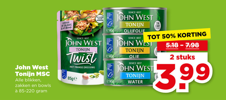 John West   tonijn in blik folder aanbieding bij  Plus - details