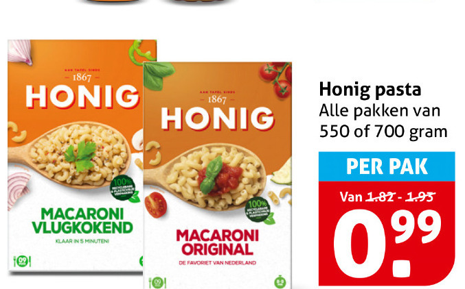 Honig   macaroni, pasta folder aanbieding bij  Hoogvliet - details