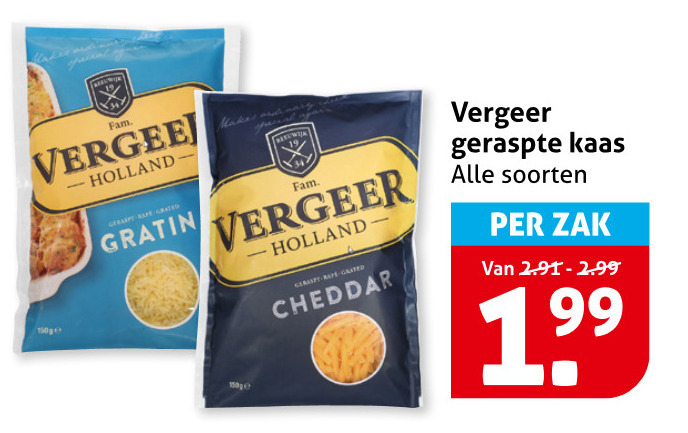 Vergeer   geraspte kaas folder aanbieding bij  Hoogvliet - details