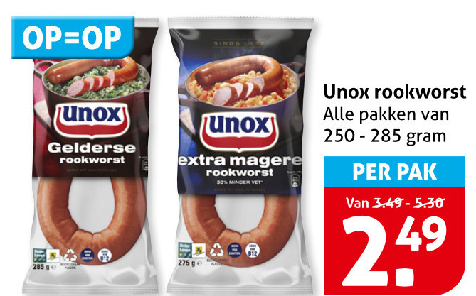 Unox   rookworst folder aanbieding bij  Hoogvliet - details