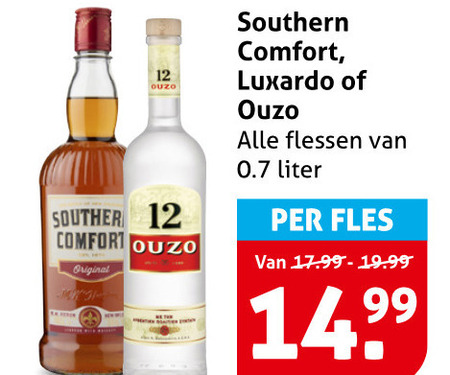 Southern Comfort   bourbon, ouzo folder aanbieding bij  Hoogvliet - details