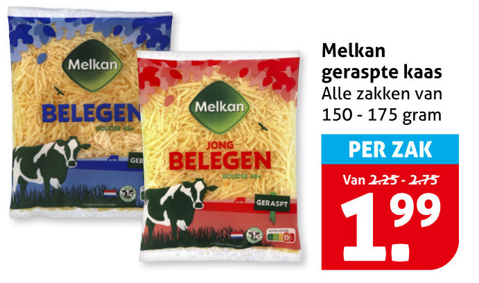Melkan   geraspte kaas folder aanbieding bij  Hoogvliet - details