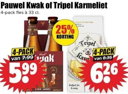 karmeliet pauwel kwak speciaalbieren 4 25 33 tripel pack fles am 5.99 aber ambree keer verfijnd fris romig folder aanbieding bij Dirk Karmeliet speciaalbier folder aanbieding bij Dirk - details