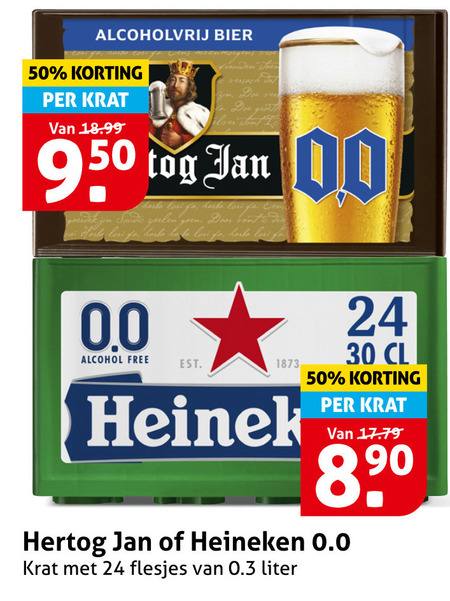 Heineken 0.0   krat bier folder aanbieding bij  Hoogvliet - details