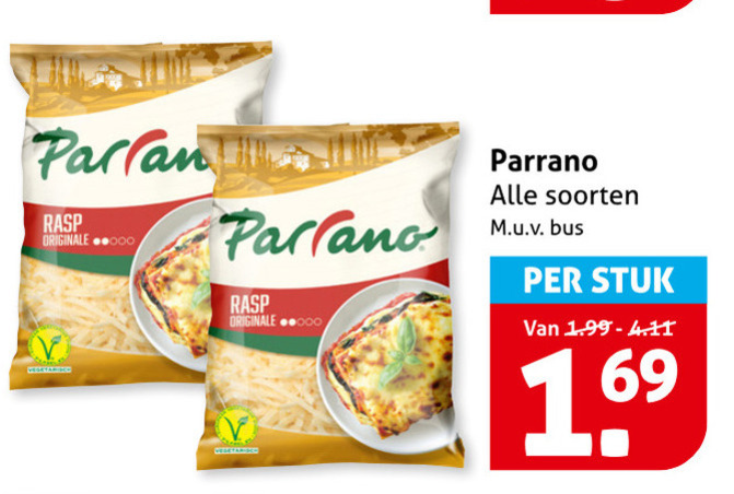 Parrano   geraspte kaas folder aanbieding bij  Hoogvliet - details