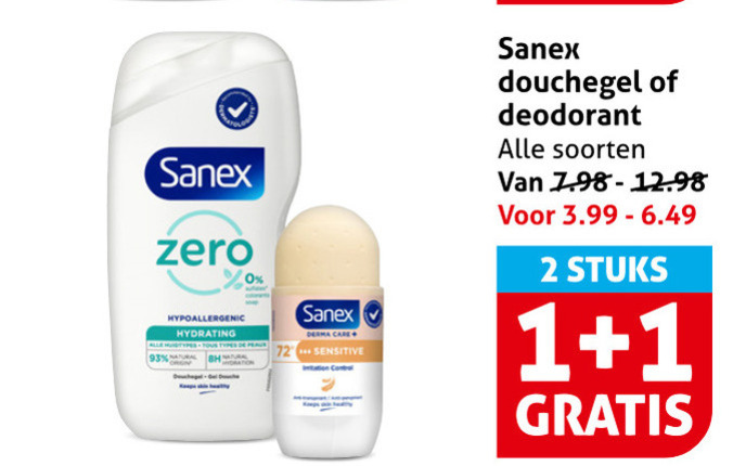 Sanex   douchegel, deodorant folder aanbieding bij  Hoogvliet - details