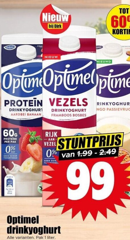 Optimel   drinkyoghurt folder aanbieding bij  Dirk - details