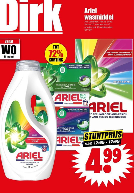 Ariel   wasmiddel folder aanbieding bij  Dirk - details