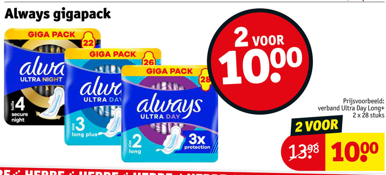 always inlegkruisjes maandverband 2 3 26 28 1000 gigapack taille giga pack ultra night secure day verband stuks size 3x protection folder aanbieding bij Kruidvat Always inlegkruisjes, maandverband folder aanbieding bij Kruidvat - details