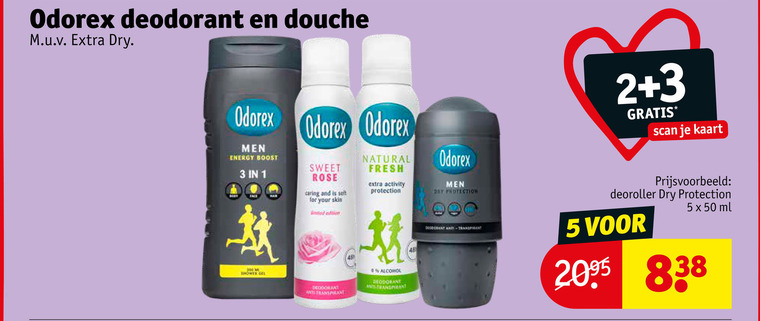 odorex douchegel deodorant 1 2 3 5 48 50 douche dry men energy boost sweet rose caring and soft for your skin natural fresh activity protection day be shower gel alcohol scan kaart deoroller ml folder aanbieding bij Kruidvat Odorex deodorant, douchegel folder aanbieding bij Kruidvat - details