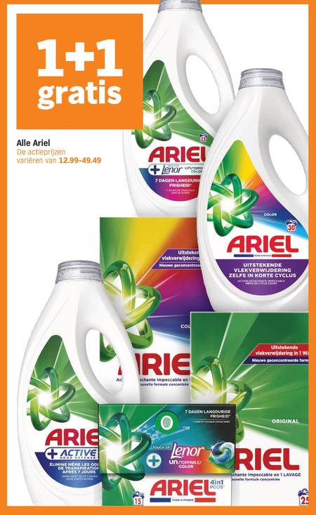 ariel wasmiddel 1 7 15 25 30 varieeren touch lenor color dagen langdurig fraicheur longue france vlekverwijdering nieuwe korte cyclus action impeccable cycle formule geconcentreerde form original active odor defense les verwijdert oude 4in1 folder aanbieding bij Albert Heijn Ariel wasmiddel folder aanbieding bij Albert Heijn - details