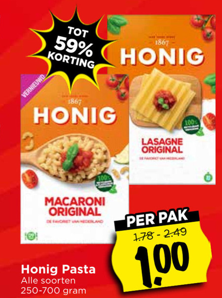 Honig   lasagnebladen, pasta folder aanbieding bij  Vomar - details