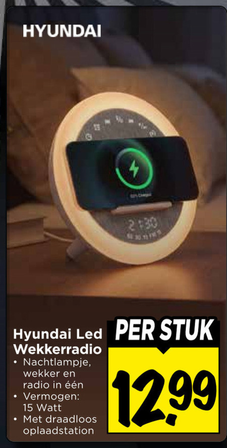 wekkerradio 4 15 hyundai led stuk nachtlampje wekker radio vermogen watt draadloos oplaadstation folder aanbieding bij Vomar