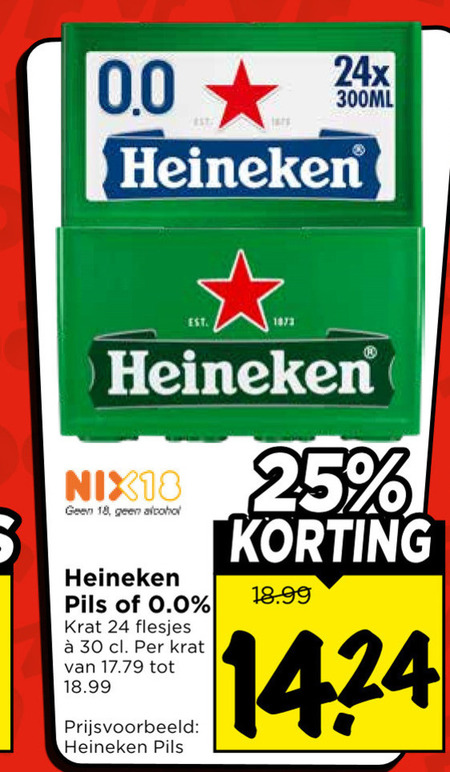 heineken 0.0 krat bier 18 24 25 30 00 300ml nix18 alcohol pils folder aanbieding bij Vomar Heineken krat bier folder aanbieding bij Vomar - details
