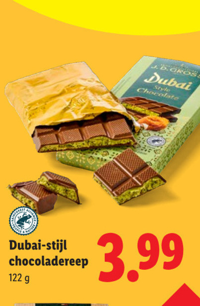 chocolade dubai chocolate stijl chocoladereep 3.99 folder aanbieding bij Lidl