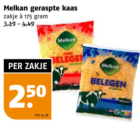 Melkan   geraspte kaas folder aanbieding bij  Poiesz - details