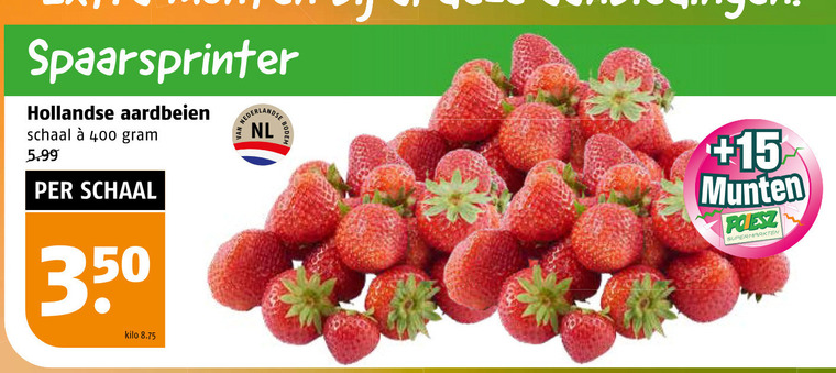 aardbeien 350 400 hollandse schaal 5.99 kilo nederlandse nl bodem 15 munten supermarkten folder aanbieding bij Poiesz