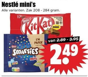Smarties   mini chocoladerepen folder aanbieding bij  Dirk - details