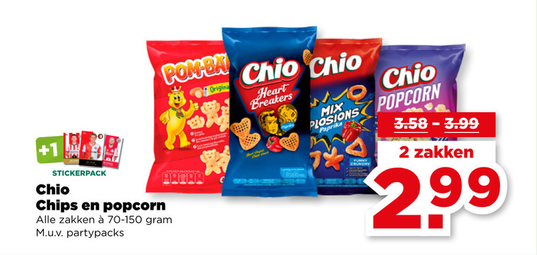 Chio   zoutje, popcorn folder aanbieding bij  Plus - details