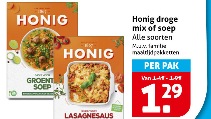Honig   soep, maaltijdmix folder aanbieding bij  Hoogvliet - details