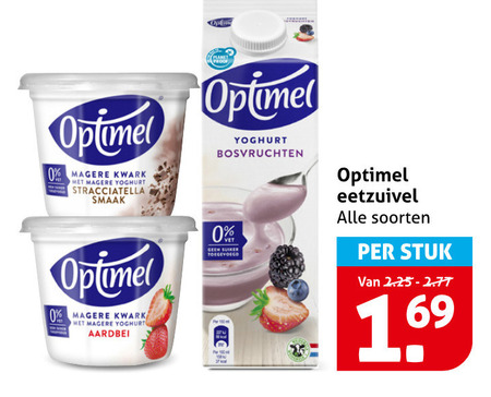 optimel vruchtenyoghurt kwark yoghurt stracciatella bosvruchten aardbei suiker eetzuivel soorten stuk folder aanbieding bij Hoogvliet Optimel kwark, vruchtenyoghurt folder aanbieding bij Hoogvliet - details