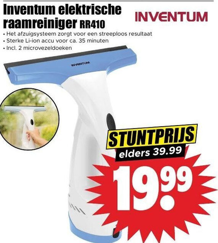 inventum ramenwasmachine 2 35 elektrische raamreiniger afzuigsysteem streeploos resultaat ion accu ca. minuten microvezeldoeken elders folder aanbieding bij Dirk Inventum ramenwasmachine folder aanbieding bij Dirk - details