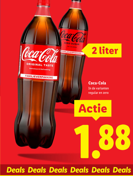 coca-cola cola 2 coca original taste refreshing familieverpakking zero sugar calories liter regular deals folder aanbieding bij Lidl Coca-Cola cola folder aanbieding bij Lidl - details