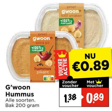 gwoon houmous 100 200 pit plant hummus pikant soorten bak proef smaken planta voucher folder aanbieding bij Vomar Gwoon houmous folder aanbieding bij Vomar - details