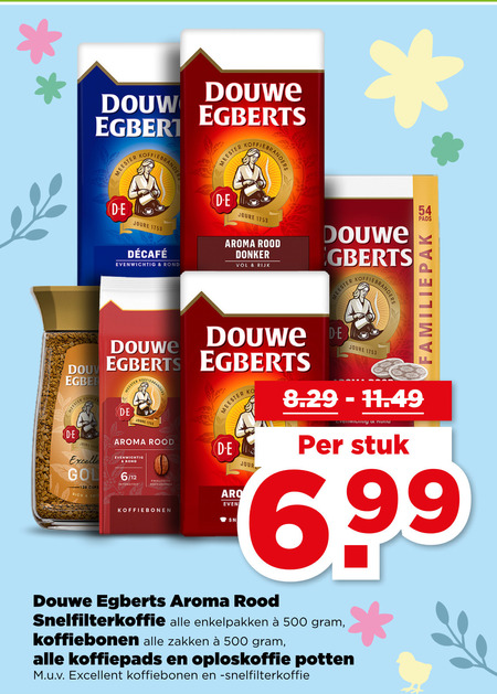 douwe egberts koffiebonen koffie oploskoffie koffiepads 120 500 douw meester joure evenwichtig rond aroma rood donker rijk pads 6 12 cups intensiteit d.e jour stuk snelfilterkoffie enkelpakken zakken potten excellent folder aanbieding bij Plus Douwe Egberts koffiebonen, koffiepad folder aanbieding bij Plus - details