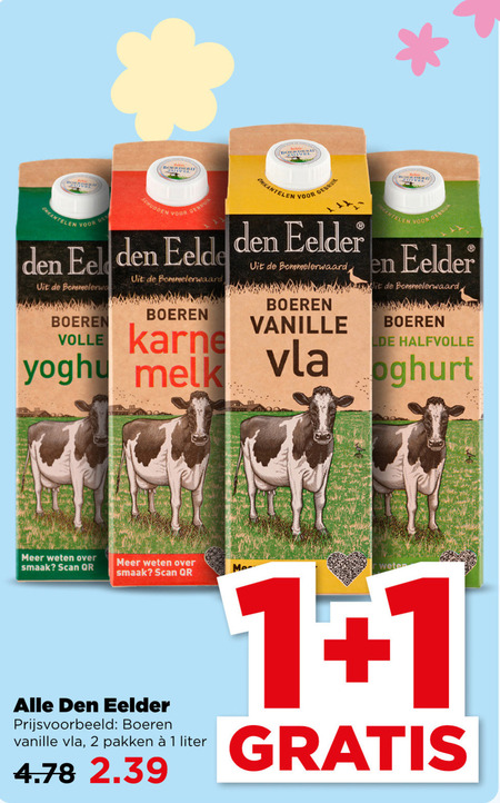 Den Eelder   melk, vla folder aanbieding bij  Plus - details