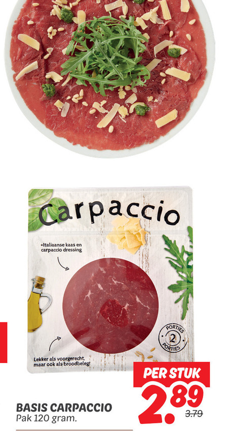 carpaccio 120 italiaanse kaas dressing voorgerecht broodbeleg basis pak porties stuk 2 folder aanbieding bij Dekamarkt