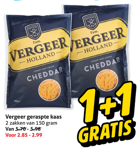 Vergeer   geraspte kaas folder aanbieding bij  Hoogvliet - details
