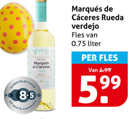 Marques de Caceres   witte wijn folder aanbieding bij  Hoogvliet - details
