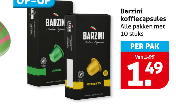 barzini koffiecups 10 italian express lungo expresse compatible ristretto nespresso cups koffiecapsules pakken stuks pak folder aanbieding bij Hoogvliet Barzini koffiecups folder aanbieding bij Hoogvliet - details