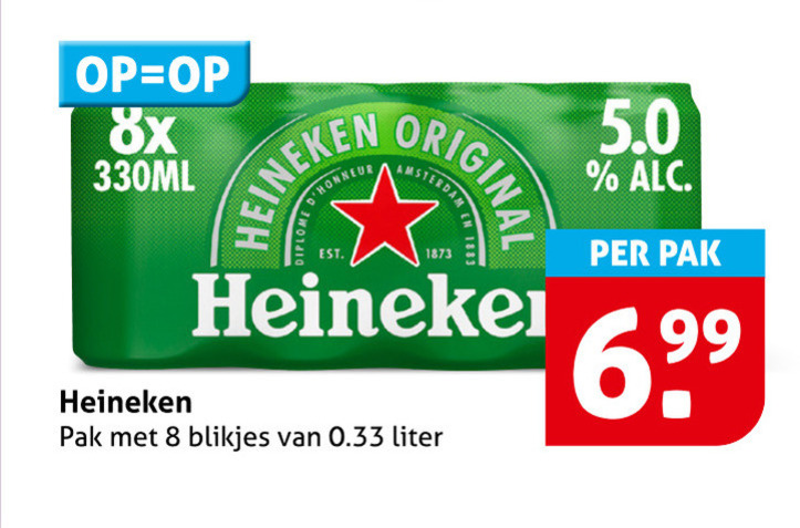 Heineken   blikje bier folder aanbieding bij  Hoogvliet - details