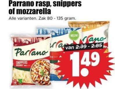 Parrano   geraspte kaas folder aanbieding bij  Dirk - details