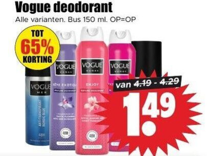 Vogue   deodorant folder aanbieding bij  Dirk - details