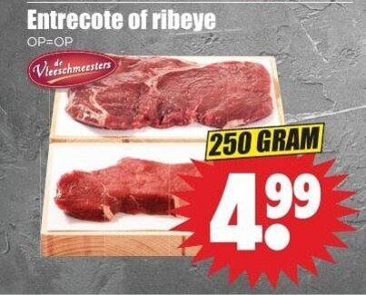 runderentrecote rib-eye 250 entrecote ribeye vleeschmeesters folder aanbieding bij Dirk