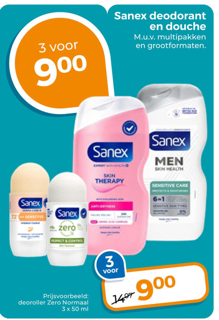 Sanex   douchegel, deodorant folder aanbieding bij  Trekpleister - details