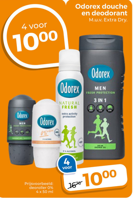 Odorex   deodorant, douchegel folder aanbieding bij  Trekpleister - details