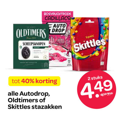 oldtimers autodrop skittles drop snoep 2 40 scheepsknopen bosvruchtrode cadillacs auto stazakken stuks folder aanbieding bij Spar Oldtimers snoep, drop folder aanbieding bij Spar - details