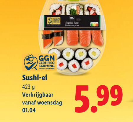 sushi box easter surprise certified farming ei woensdag 5.99 folder aanbieding bij Lidl