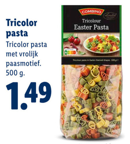 pasta 500 tricolor vrolijk paasmotief tricolour easter eater shapes folder aanbieding bij Lidl