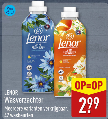 lenor wasverzachter 42 collection relaxante ontspannende fraicheur touche essentielle que zeebries parfum synthetisch vleugje olie orange verveine meerdere wasbeurten folder aanbieding bij Aldi Lenor wasverzachter folder aanbieding bij Aldi - details