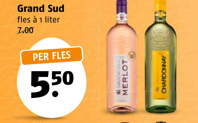 witte wijn rode 1 grand fles liter merlot chardonnay folder aanbieding bij Poiesz
