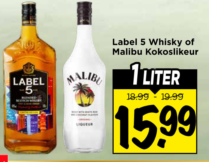 Malibu   likeur, whisky folder aanbieding bij  Vomar - details