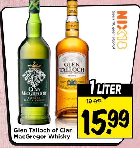 glen talloch clan macgregor whisky 1 18 44 alcohol nix18 blended scotch choice liter 15 99 folder aanbieding bij Vomar Glen Talloch whisky folder aanbieding bij Vomar - details