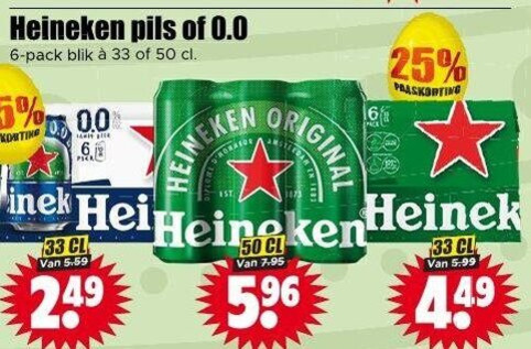 heineken 0.0 blikjes bier 6 25 33 50 pils pack blik original hei 5.99 folder aanbieding bij Dirk Heineken blikje bier folder aanbieding bij Dirk - details