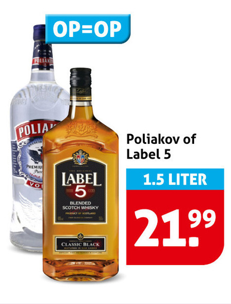 Label 5   wodka, whisky folder aanbieding bij  Hoogvliet - details