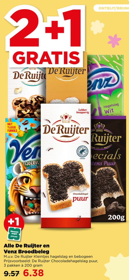 Venz   hagelslag, boterhamvlokken folder aanbieding bij  Plus - details